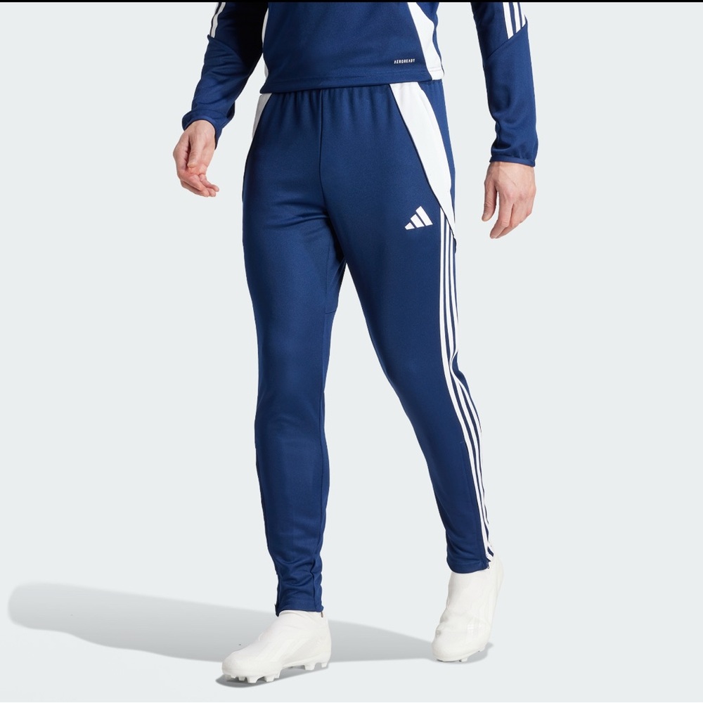 Adidas Men's Navy Joggers with White Stripes